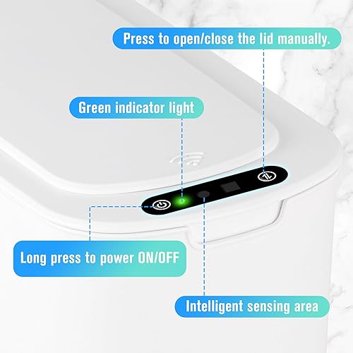 Miniatura 10 de Cesun Cubo de basura negro con sensor de movimiento automático para baño con tapa, cubo de basura sin contacto de 2.6 galones, cubo de basura