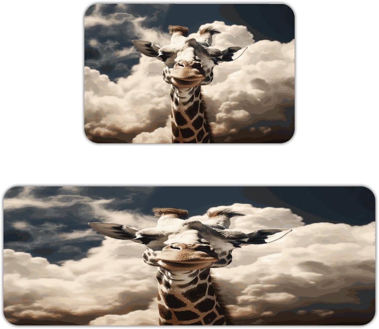 Giraffe in The Clouds Kitchen Mats with 2PCS Non-Slip Washable,Kitchen Rug Heavy Duty Durable, Floor Mats for Kitchen,Office,Sink,Laundry