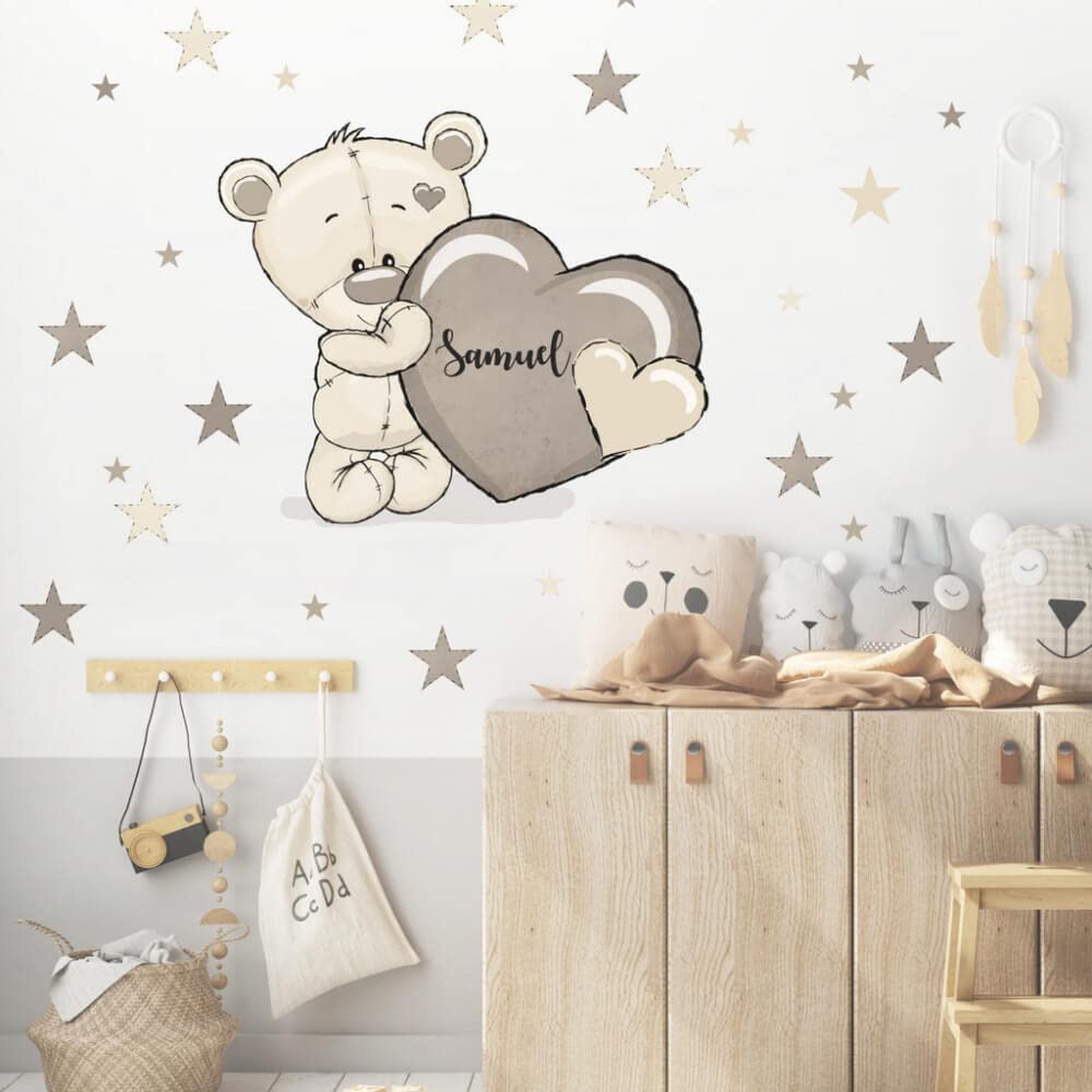 Inspio Adesivo Da Parete Per Bambini - Orsacchiotto Con Nome. XXL adesivo da parete . Sticker personalizzato aggiuntivo con il nome. 63 colori tra cui scegliere.