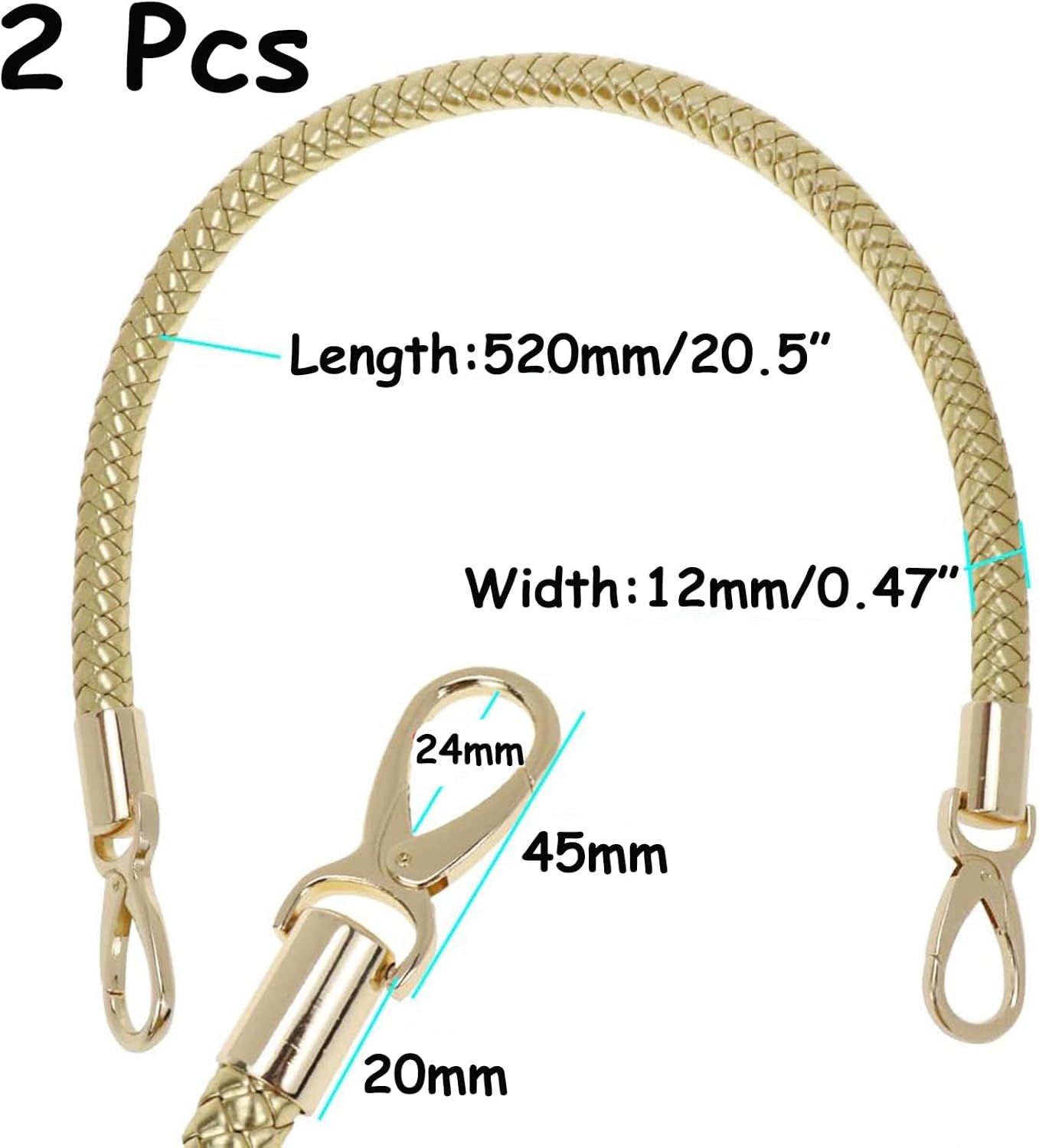 Semetall Replacement Purse Straps 2Pcs 52cm/20.5" PU Leather Shoulder Bag Straps Handbag Handles Purse Belt Wallet Straps with Gold Spring Buckle(Golden) - Image 3