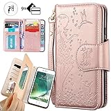 iphone 8 Plus Purse Case,iphone 7 Plus Wallet Case,Auker Trifold 9 Card Holder Vintage Book Leather Folio Flip Magnetic Protective Wallet Case with Mirror&Cash Pocket for iphone 7 Plus/8Plus Rose Gold