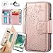 iphone 8 Plus Purse Case,iphone 7 Plus Wallet Case,Auker Trifold 9 Card Holder Vintage Book Leather Folio Flip Magnetic Protective Wallet Case with Mirror&Cash Pocket for iphone 7 Plus/8Plus Rose Gold