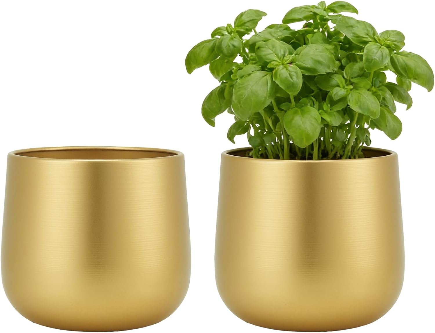 6.3" Gold Metal Plant Pots with Drainage Hole & Liner for Indoor Plants