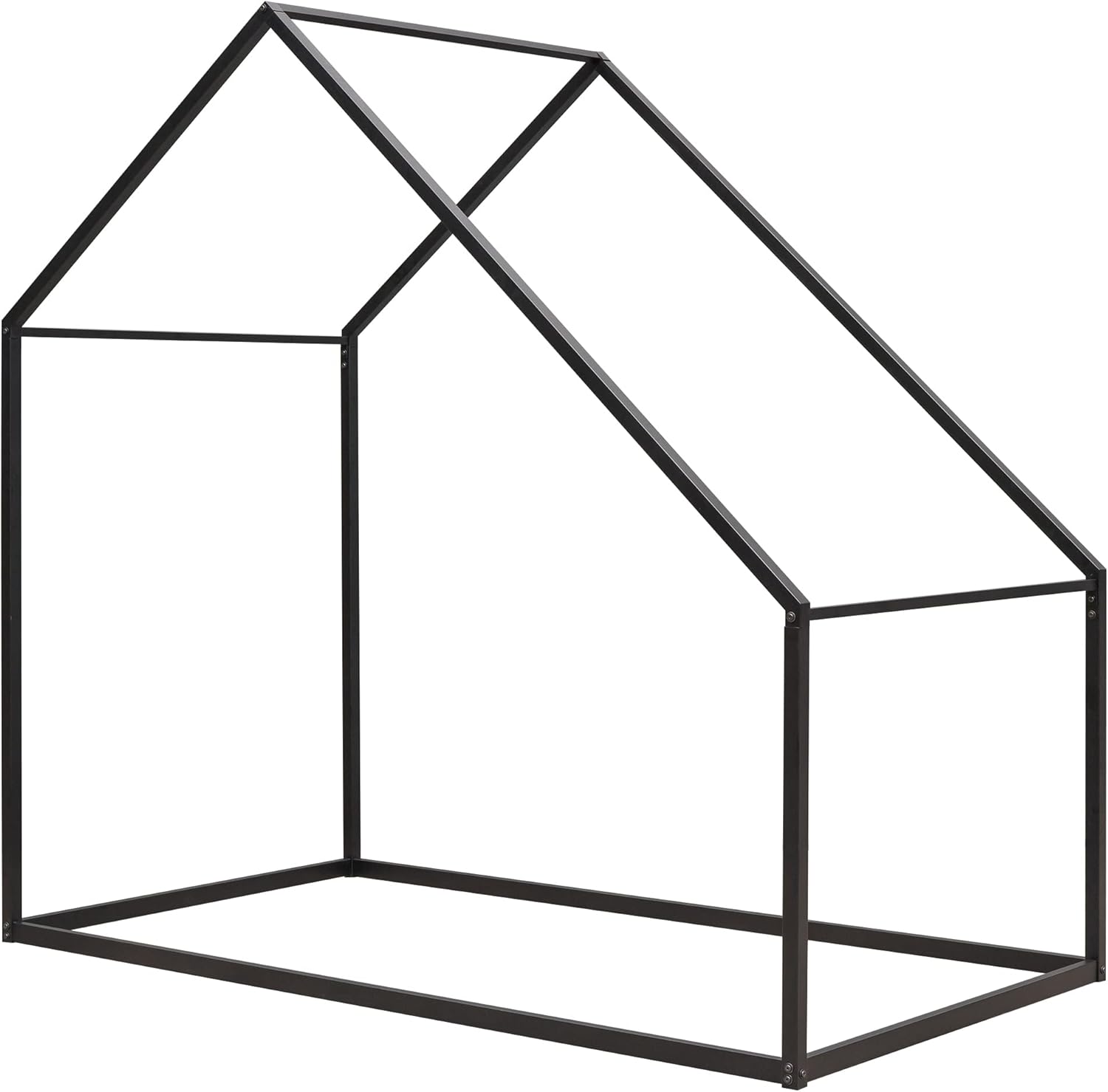 GarveeHome Twin Size Metal House Bed for Toddler Kids, Teens Metal Frame Platform Bed with Roof for Bedroom Apartment, Sturdy Bedframe w/Roof Design for Kids Bedroom, No Box Spring Needed, Black