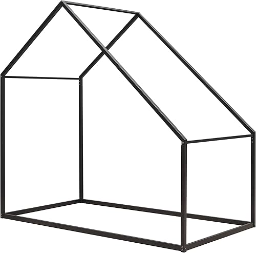 Miniatura 4 de Marco de cama de metal de tamaño individual, cama de metal con diseño de techo, camas de casa para niños pequeños, cama de piso individual, marco de