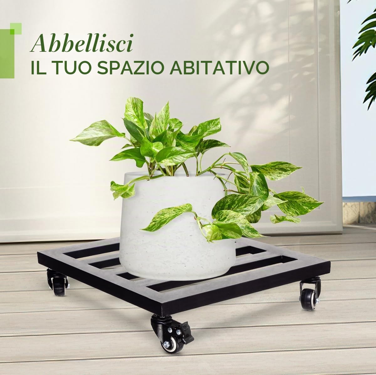 IDZO Portavasi quadrato in metallo con ruote da 35,5 cm, capacità 174,6 kg, 35,5 cm, nero