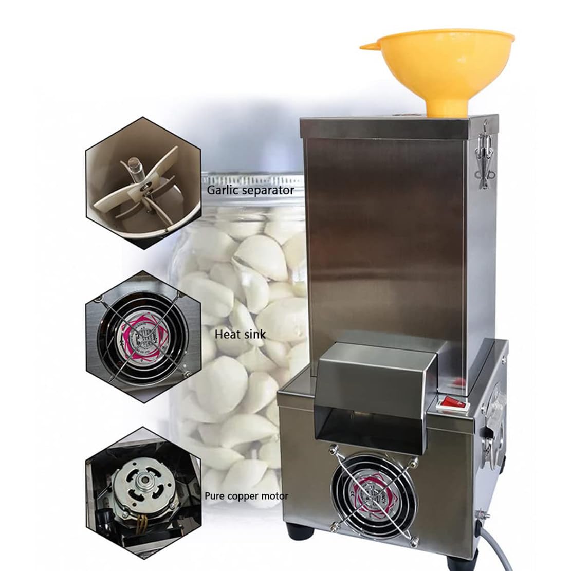 Amazon | 200W 電気ニンニク皮むき器、取り外し可能な飼料入口付き業務