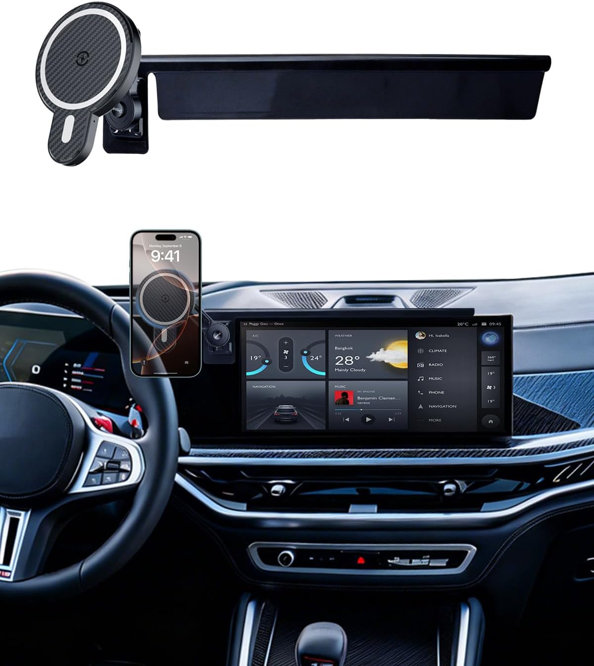 PZK Car Phone Mount for 2024-2026 BMW X5 /BMW X6 /2023 2024 2025 2026 BMW X7 Accessories Custom 14.9-inch Screen Magnetic 15W Fast Wireless Charger Car Phone Holder with 360° Rotating Extension Rod