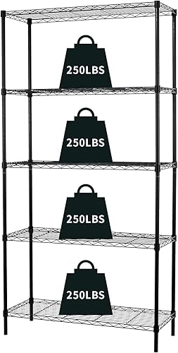 NChanmar Estantería de alambre de 5 niveles, estantes de metal, estante de almacenamiento de metal resistente, NSF, altura ajustable para el hogar,