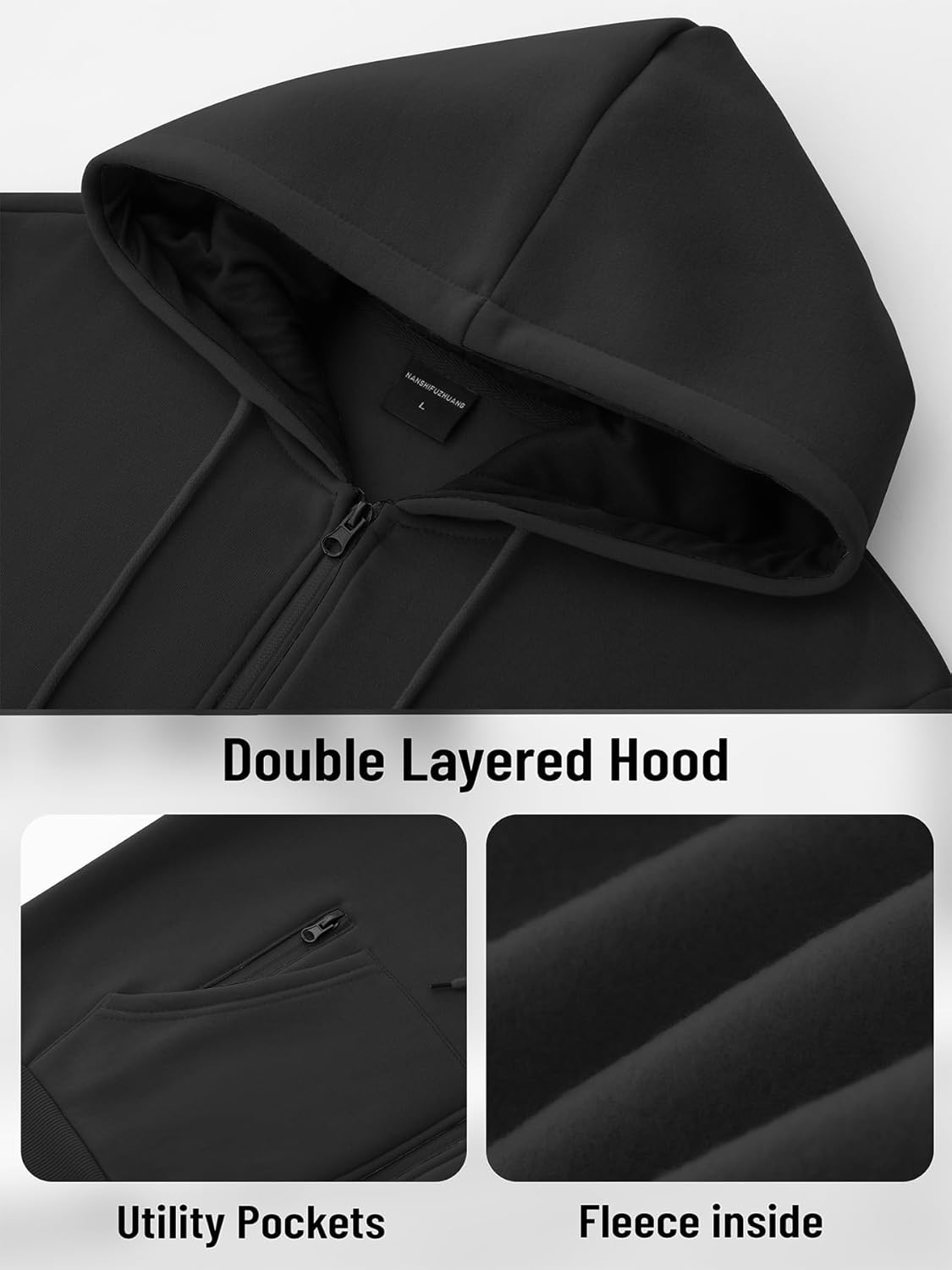 Mens Zip up Fleece Hoodie Long Sleeve Sweatshirt with Zipper Pocket Lightweight Sports Hooded jacket - Image 6
