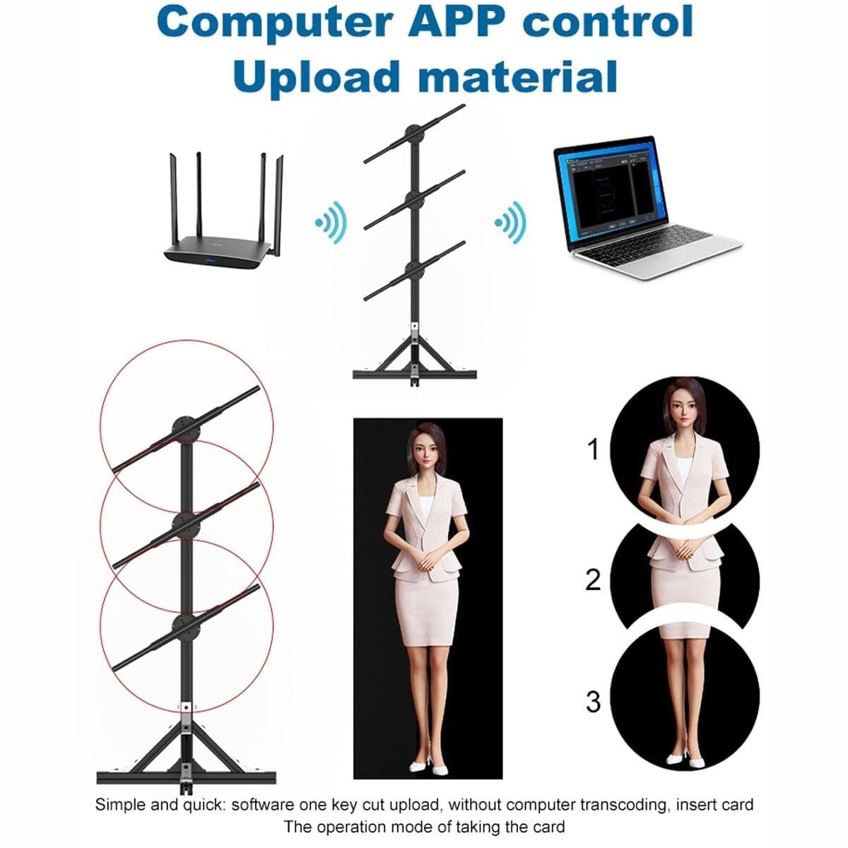 Ventilatore 3D ologramma - Macchina pubblicitaria verticale per proiezioni rotanti di ologrammi - Perfetto per bar, negozi, Halloween e Natale - WiFi e app abilitata