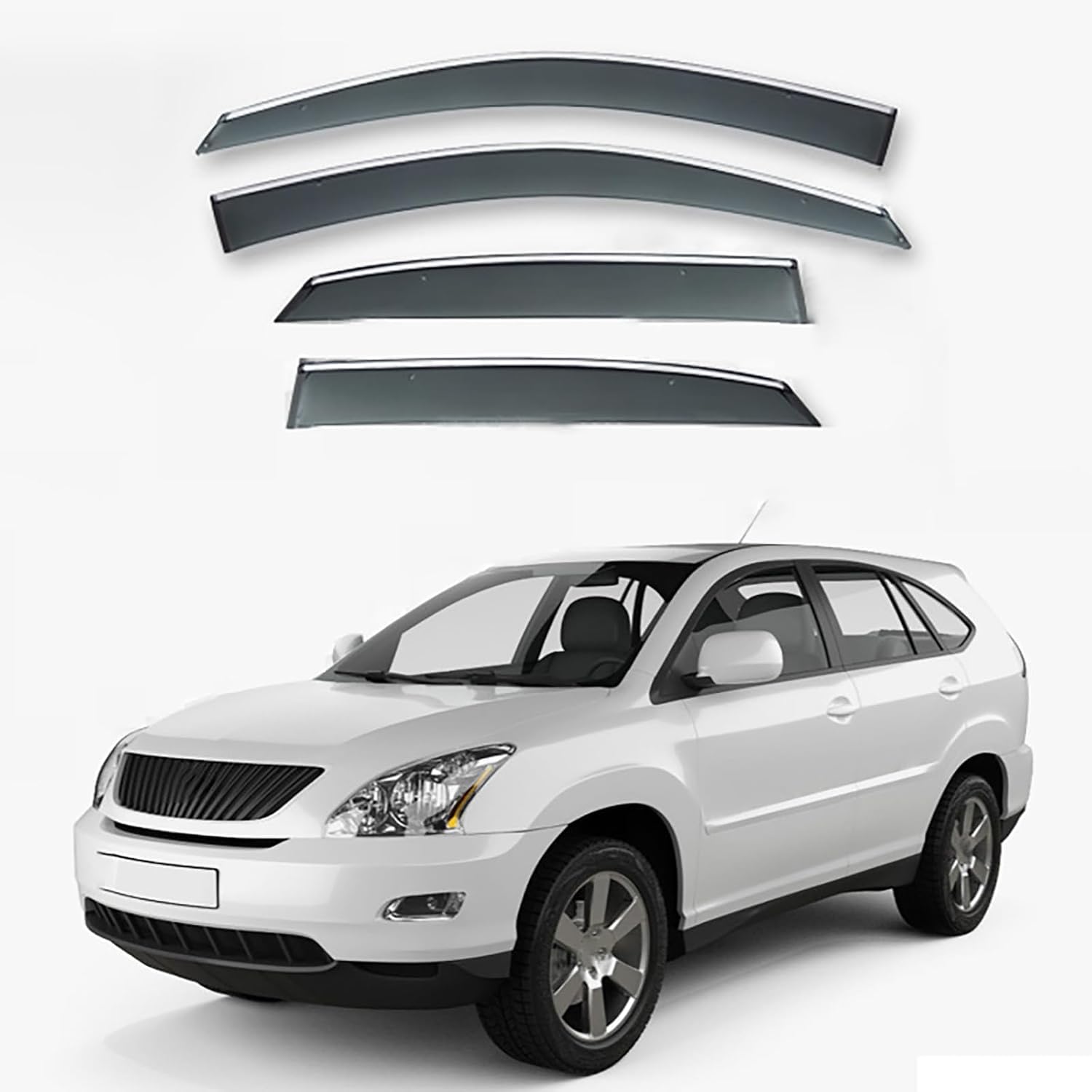 FengXH Window Deflectors for Toyota Harrier MK2-XU30 2004-2013 - 4pc Smoke Tint, Waterproof, Noise Reducing.