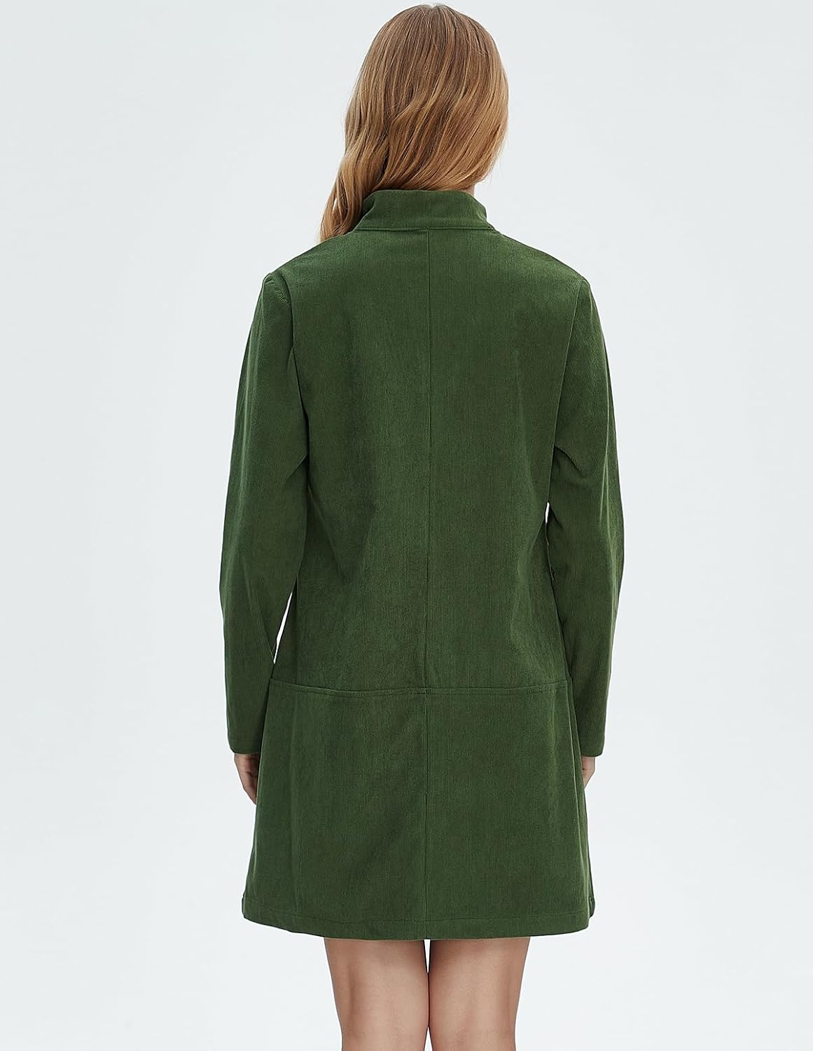 Women Corduroy Dress V Neck Long Sleeve Casual Vintage Retro A Line Mini Dresses - Image 4