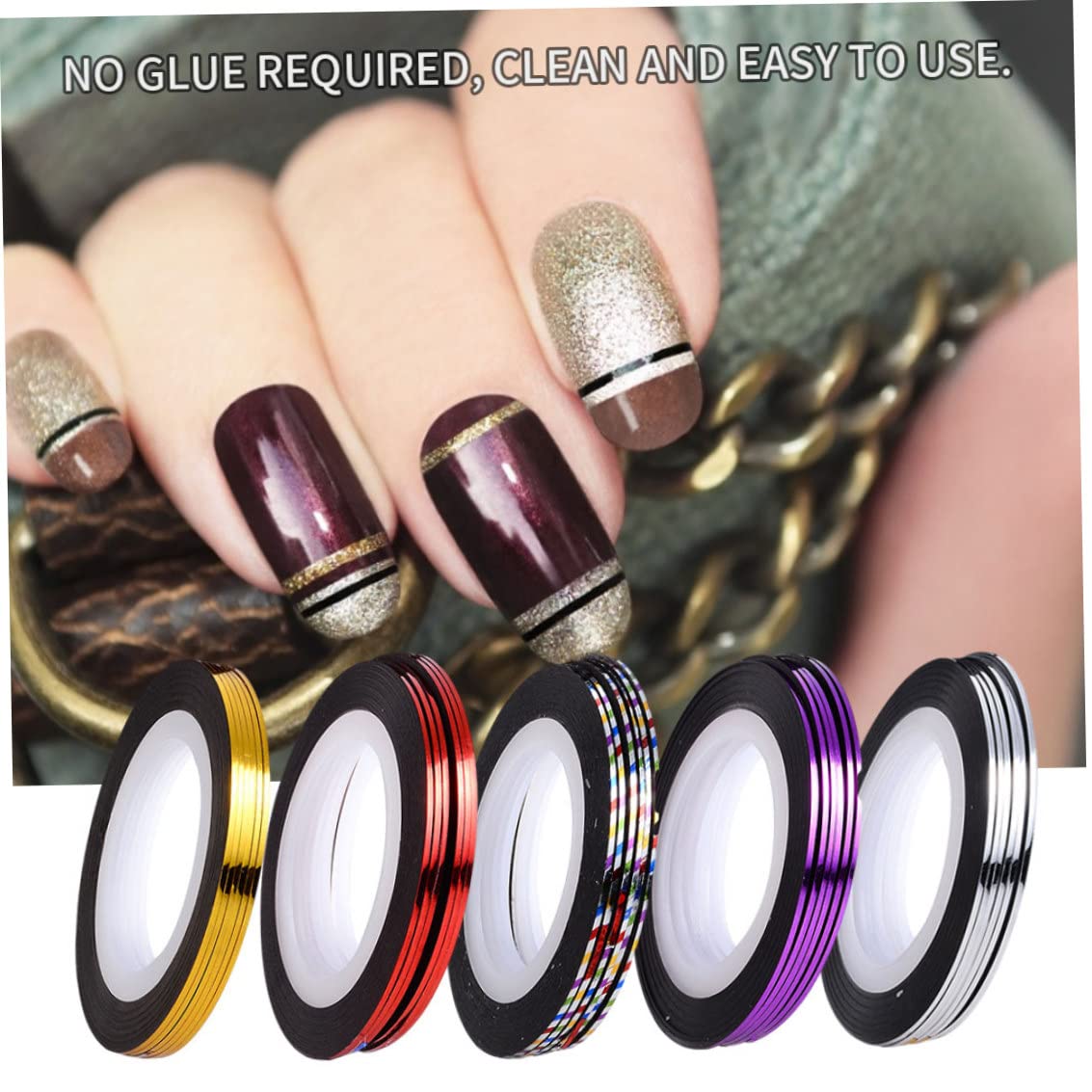 Ruban à rayures à ongles, autocollant à ongles adhésif de 20 m, autocollant des bandes d'art, décoration de ligne de nail art pour pointes de ongles bricolage (dorée)