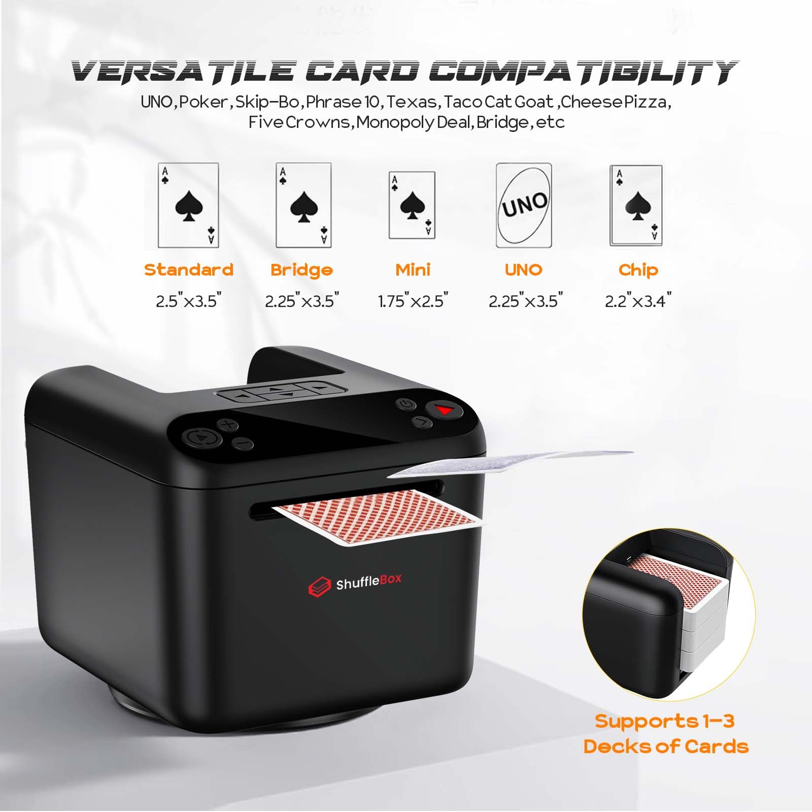 ShuffleBox D1 Distributeur de cartes rechargeable avec télécommandes, prend en charge 1 à 3 jeux de cartes, jeux de poker