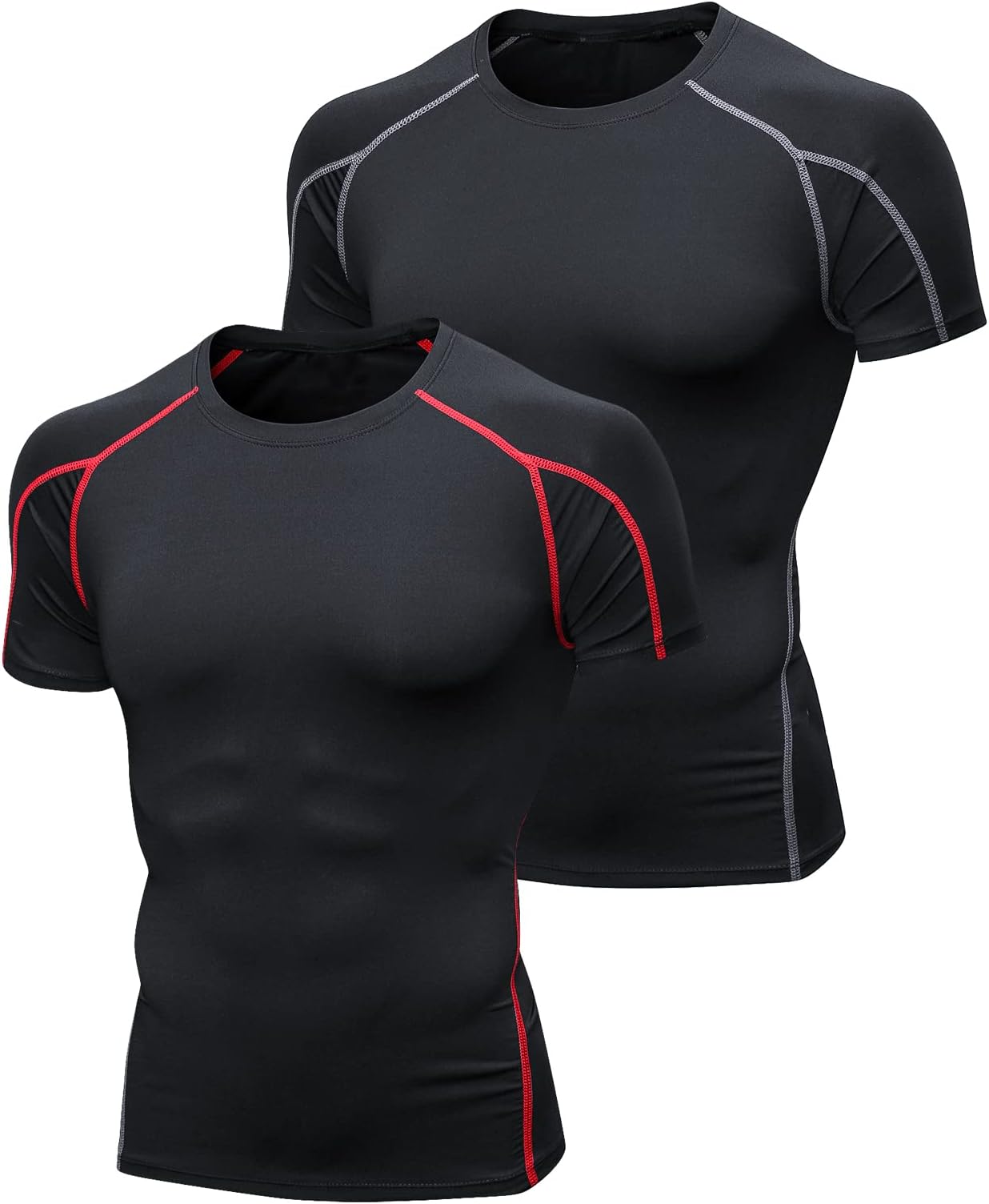 2 Pack Short Sleeve Compression Shirts，Gym Tops for Mens Sports T-Shirts Clothing Running Base Layers Top Fitness Athletic Training Workout