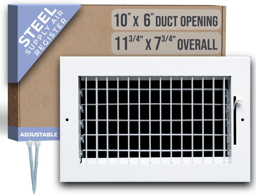 Handua 10x6 Adjustable Steel Air Supply Grille Vent Cover for Sidewall Ceiling - White, Custom Airflow Control