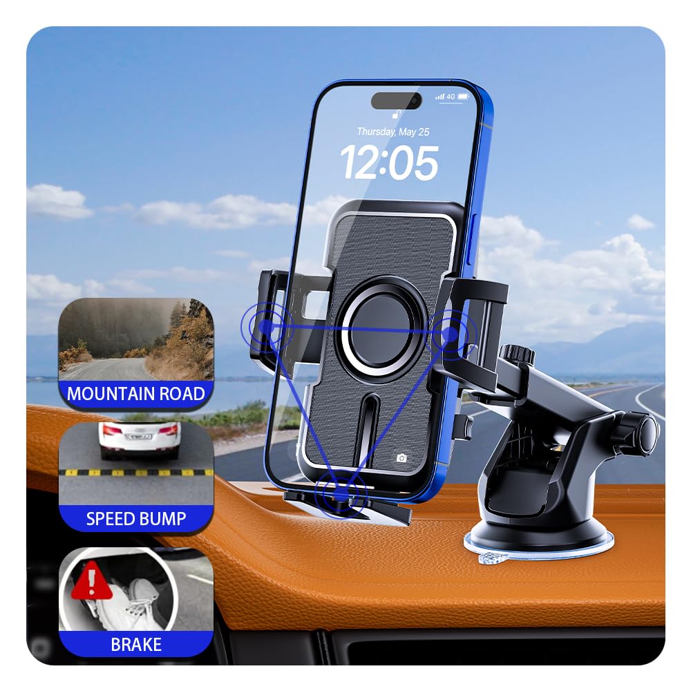 Soporte para teléfono de coche, salpicadero/parabrisas, brazo largo ajustable, ventosa/almohadilla de gel, se adapta a todos los modelos de iPhone y Android