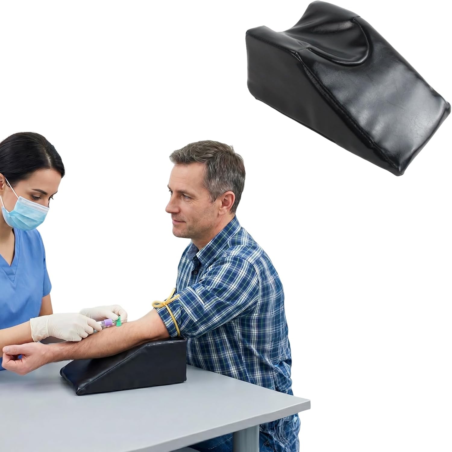 Arm Wedge Cushion for Injection & Infusion, Ergonomic Arm Support with Inclined Design, High Density Foam, Removable PU Cover for IV Therapy, Clinics & Home Care (Black)