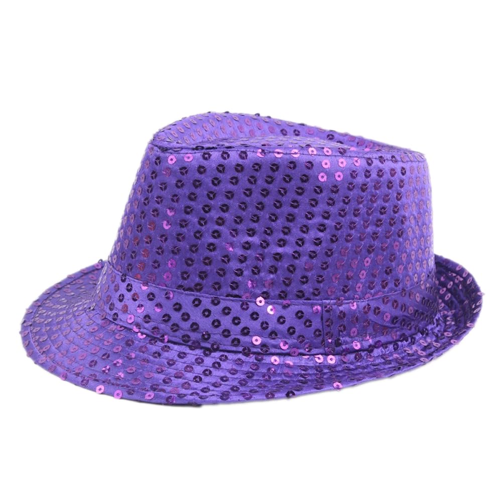 Anevous Men's Sequin Hat, Glitter Party Hats, Adult Sequin Hat, Stage Hat for Costume Accessories, Costume, Carnival Theme Party, Fancy Dress, Purple, 60 cm