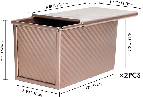 Miniatura 2 de Beasea Pullman - Molde para pan con tapa, paquete de 2 moldes antiadherentes de 1 libra, de acero al carbono, tostadas de pan con tapa para hornear