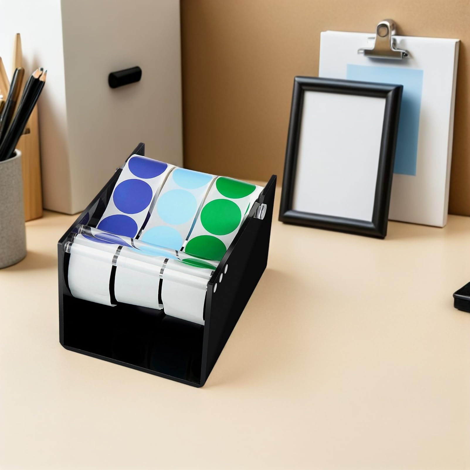Schwarzer Acryl Sticker Roll Halter Organizer Verstellbarer Acryl Etiketten Spender Für Büro Basteln Versand Und Lager Platzsparendes Design Kompatibel Mit Verschiedenen Kleberolle