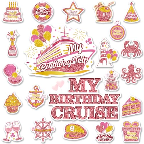 Birthday Cruise Door Decorations Magnetic - Cosmisun 22PCS Happy Birthday Cruise Door Magnets Cake Balloon Cruise Ship Door Decorations Magnet Stickers for Women Girls Carnival Stateroom Cabin Decor