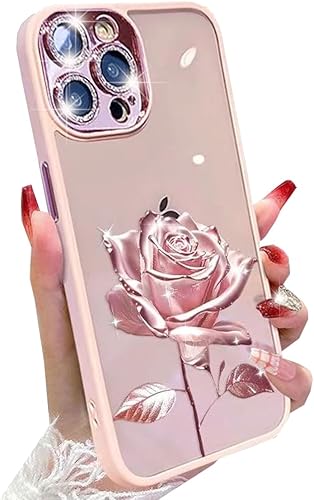 Miniatura 8 de Changjia Funda transparente para iPhone 15 Pro Max, diseño floral con purpurina brillante y protector de lente de cámara, TPU a prueba de golpes,