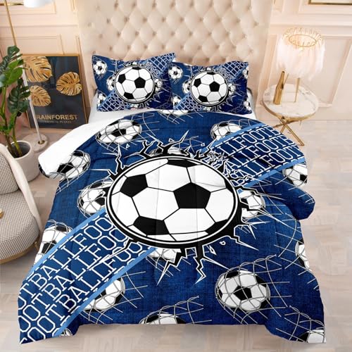 Edredon Cama 135 Fútbol Azul Relleno Nordico 4 Estaciones Duvet Suave Microfibra Edredón Nórdico Transpirable Edredon Cama Lavable Edredones Nordicos 172x218 cm