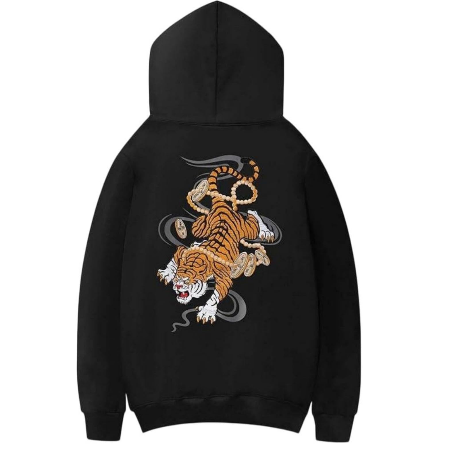 Męska bluza z nadrukiem smoka, amerykański styl streetwear, krój slim fit, ciężka grafika górna część
