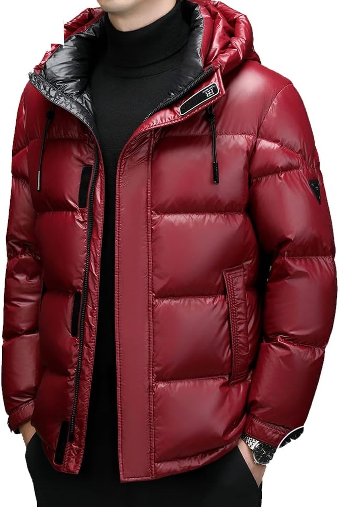 SXHEYUY Men Cotton Down Jacket Hooded Warm Puffer Parka Ski Winter Coat with Pockets