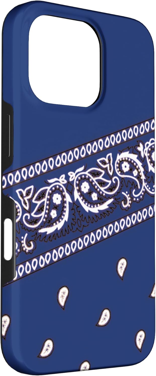 Navy Blue Bandana Style Urban Paisley Print Art Pattern Case for iPhone 16 Pro