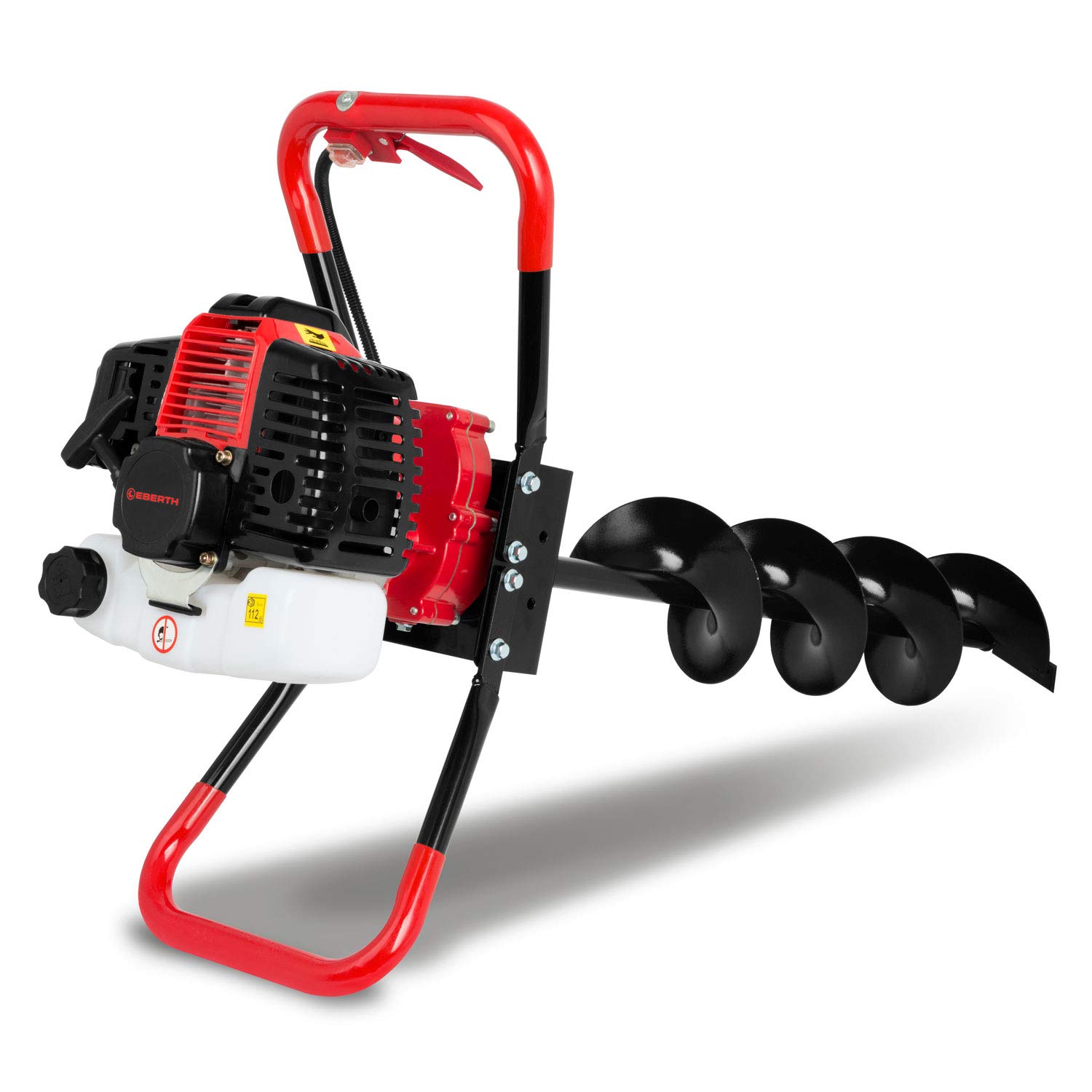 EBERTH Erdlochbohrer Erdbohrer Gartenbohrer Benzin 3PS, Inkl. 3 Bohrer mit 100, 150, 200mm Durchmesser, Großer Griff, 52ccm, 2-Takt Motor, 1,2L Tank, Fliehkraftkupplung, stufenlose Drehzahlsteuerung
