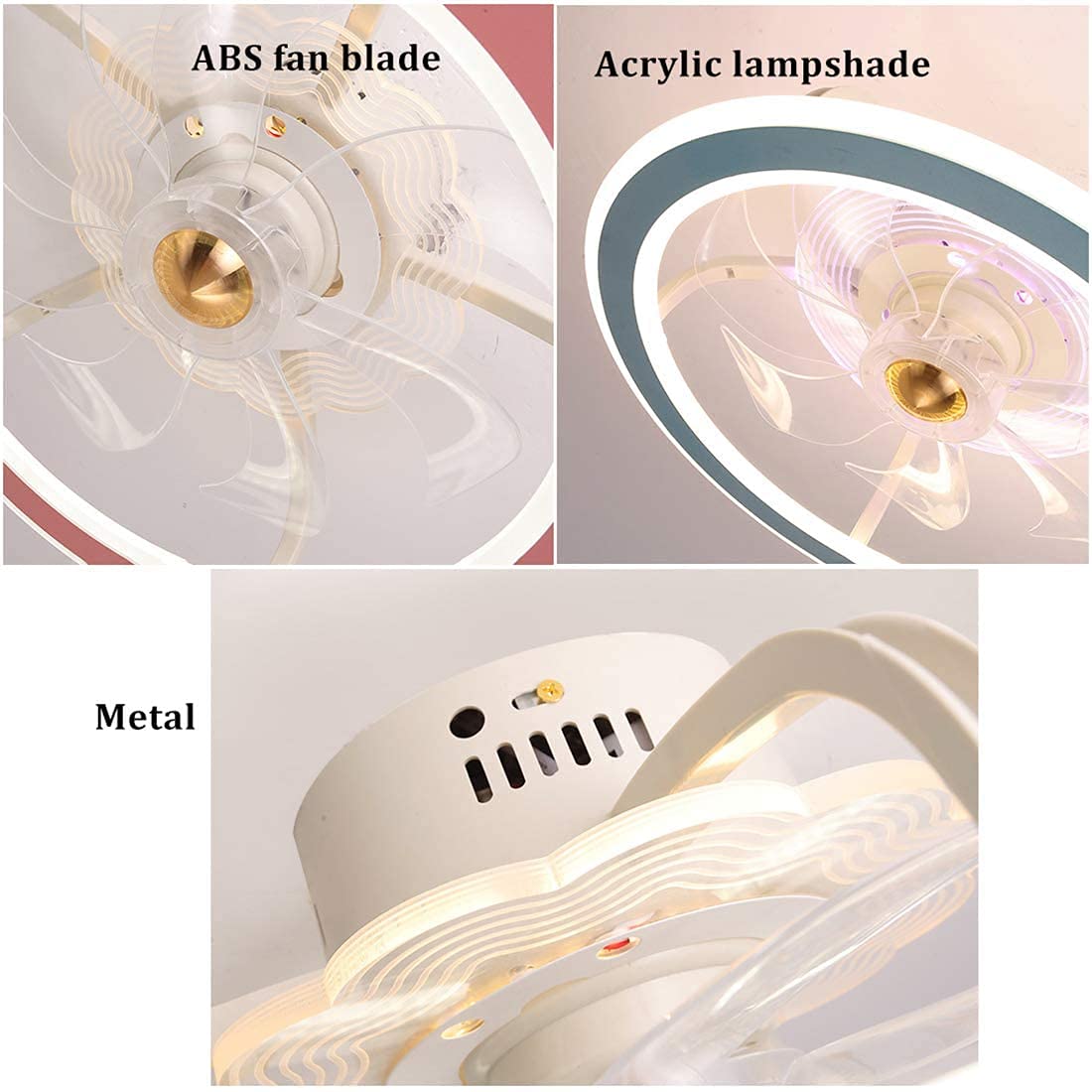 Ventilatori da soffitto con luci e Telecomando Lampadario Moderno a LED Ventilatore con Luce Camera da Letto Lampada di Ventilazione Invisibile Silenziosa Dimmerabile 3 velocità PE