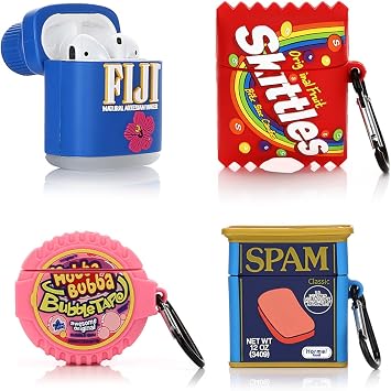 4Pack Case for AirPods 2nd/1st Generation2019/2016 Earbuds, XMBYGY Silicone Case Protective Cover with Cute Cartoon Skin Design for AirPods 1/2, with Carabiner SKI+Fiji+SPAM+Bubba