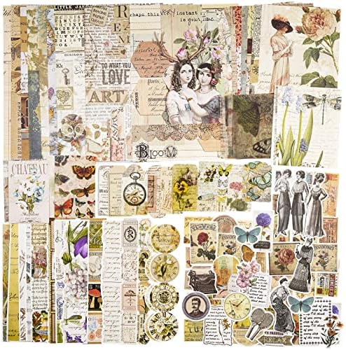 ARTSMONA 100 Pieces Vintage Ephemera Pack Junk Journal Kit Scrapbook Supplies Decoupage Paper Sticker Material for Art Journaling Bullet Journals Planners Collage Album Crafter Gifts (Retro)