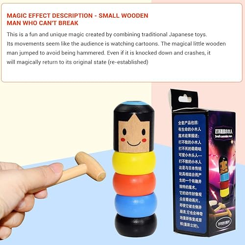 Miniatura 6 de Mingkai Interesante juguete mágico, pequeño hombre de madera, que no puede vencer, pequeño hombre de madera irrompible, juguete mágico de escenario,