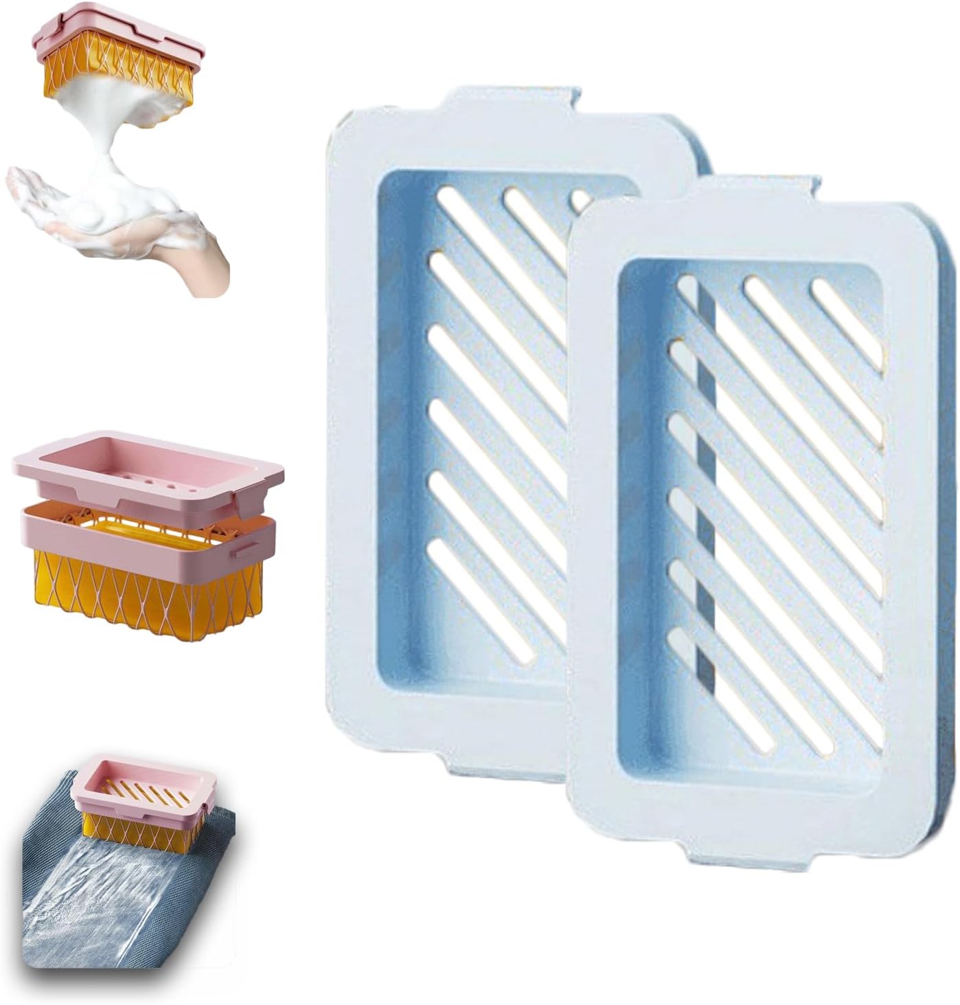 Highly Elastic Mesh Soap Bubble Box, 2024 Multifunctional Laundry Soap Box, Portable Net Foaming Soap Case for Bathroom, Kitchen, Toilet, Laundry (Blue, 2PCS)