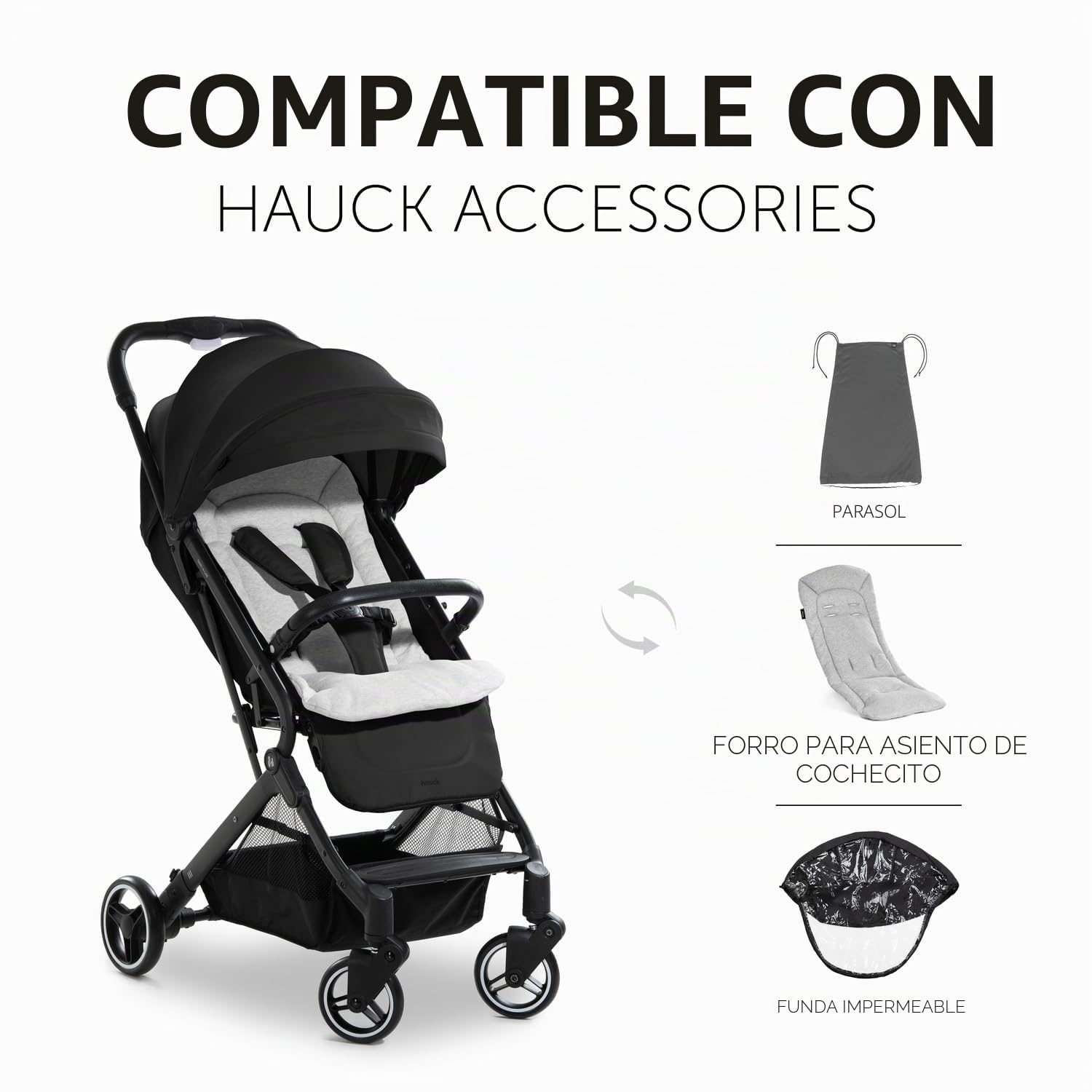 hauck Travel N Care Silla de Paseo Ligera - Carro Bebe Ultraligero desde Nacimiento hasta 22 kg, Carrito Compacto y Plegable, Reclinable, con Suspensión, Protección UV 50+, Negro
