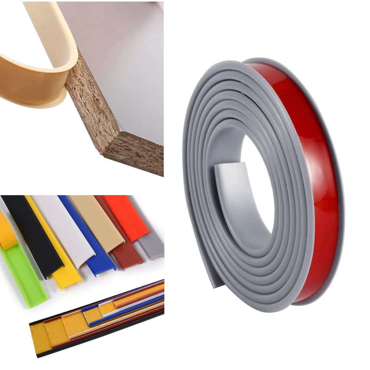 5M TPE Self Adhesive Furniture Edging Tape,U-Shaped Edge Trim Sealing Strip,Kitchen Worktop Edging Strip,Anti Collision Shockproof for DIY Cabinet Wardrobe Table (25mm,Gray)