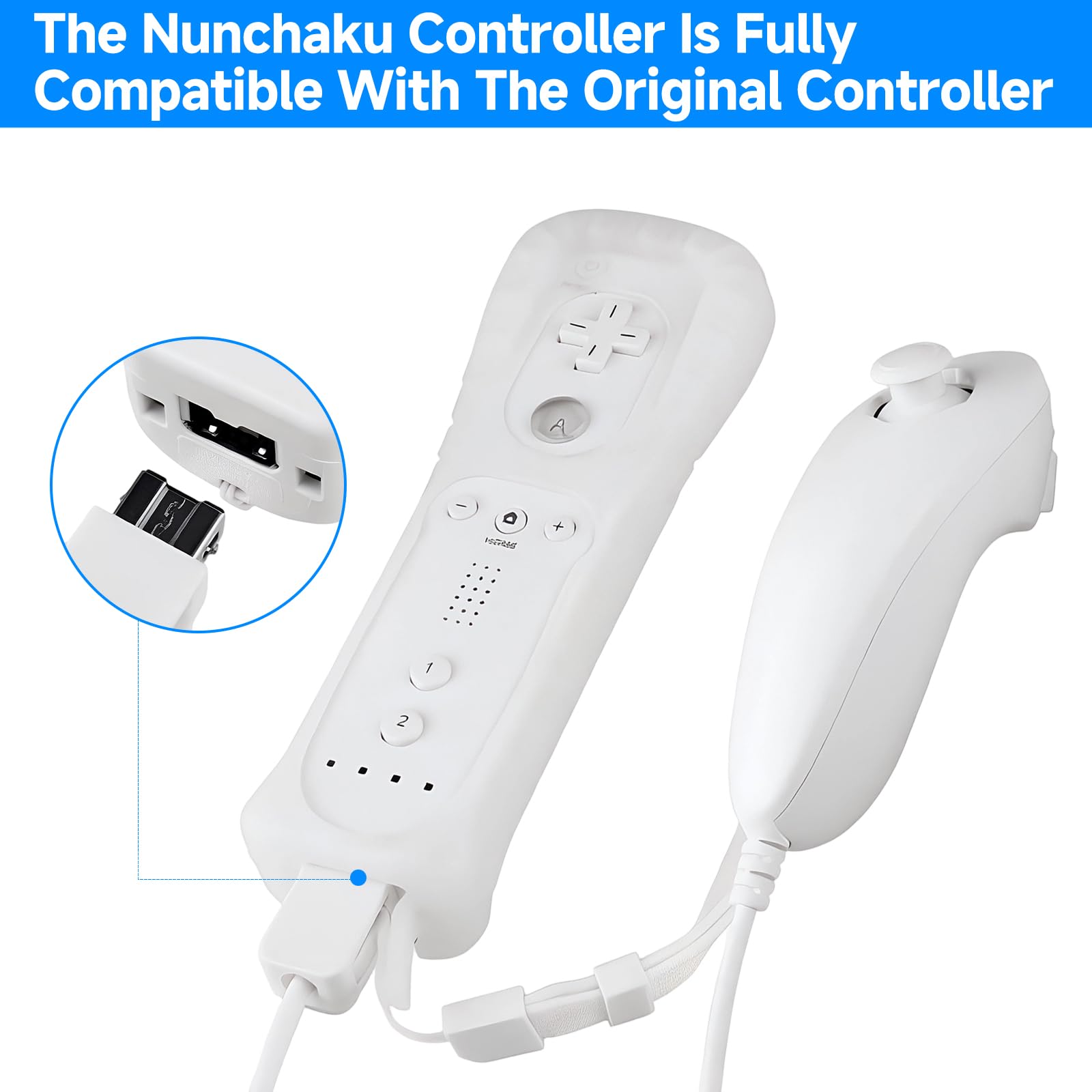 Vexnaro 2 Pack Controlador Nunchuk, Compatible con Wii y Wii U, Mando Nunchuk de Repuesto para Gamepad y Consola de Videojuegos, Controlador con Diseño Ergonómico para Juegos