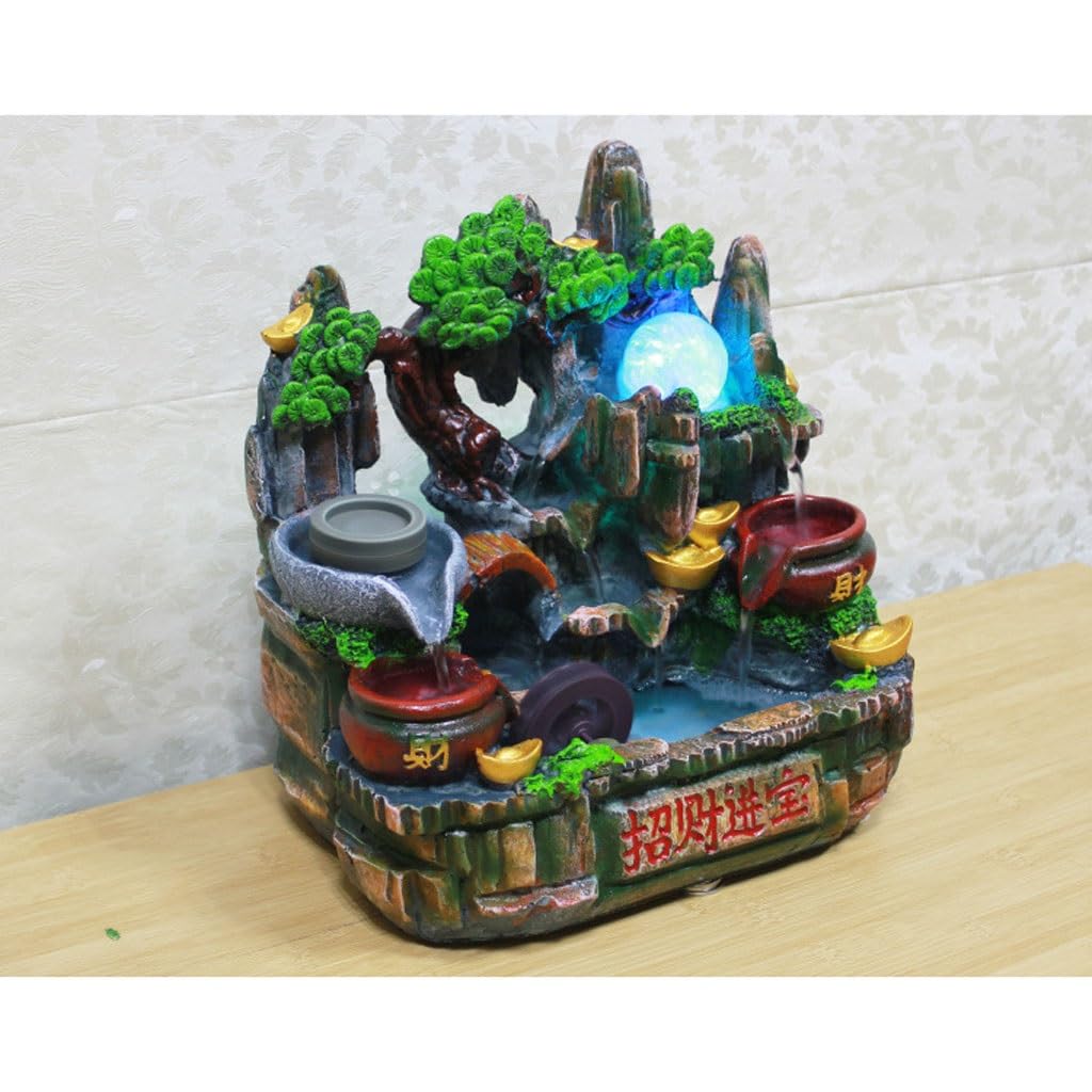Fuente de Cascada, Fuente de sobremesa, Fuente de Agua con Rocas, decoración de Escritorio de Oficina, Adornos Decorativos creativos de Resina para el hogar y la Oficina