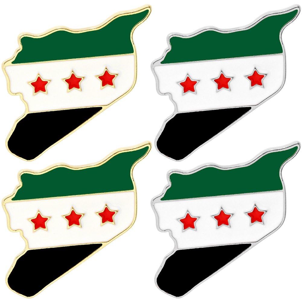 Uzztfa Men's Syrian Flag 4 Pcs Brooch Pins, Syria Flag Brooch Pin Badge, Metal Lapel Pin Badge Souvenir For Wo Clothes Bags Hats
