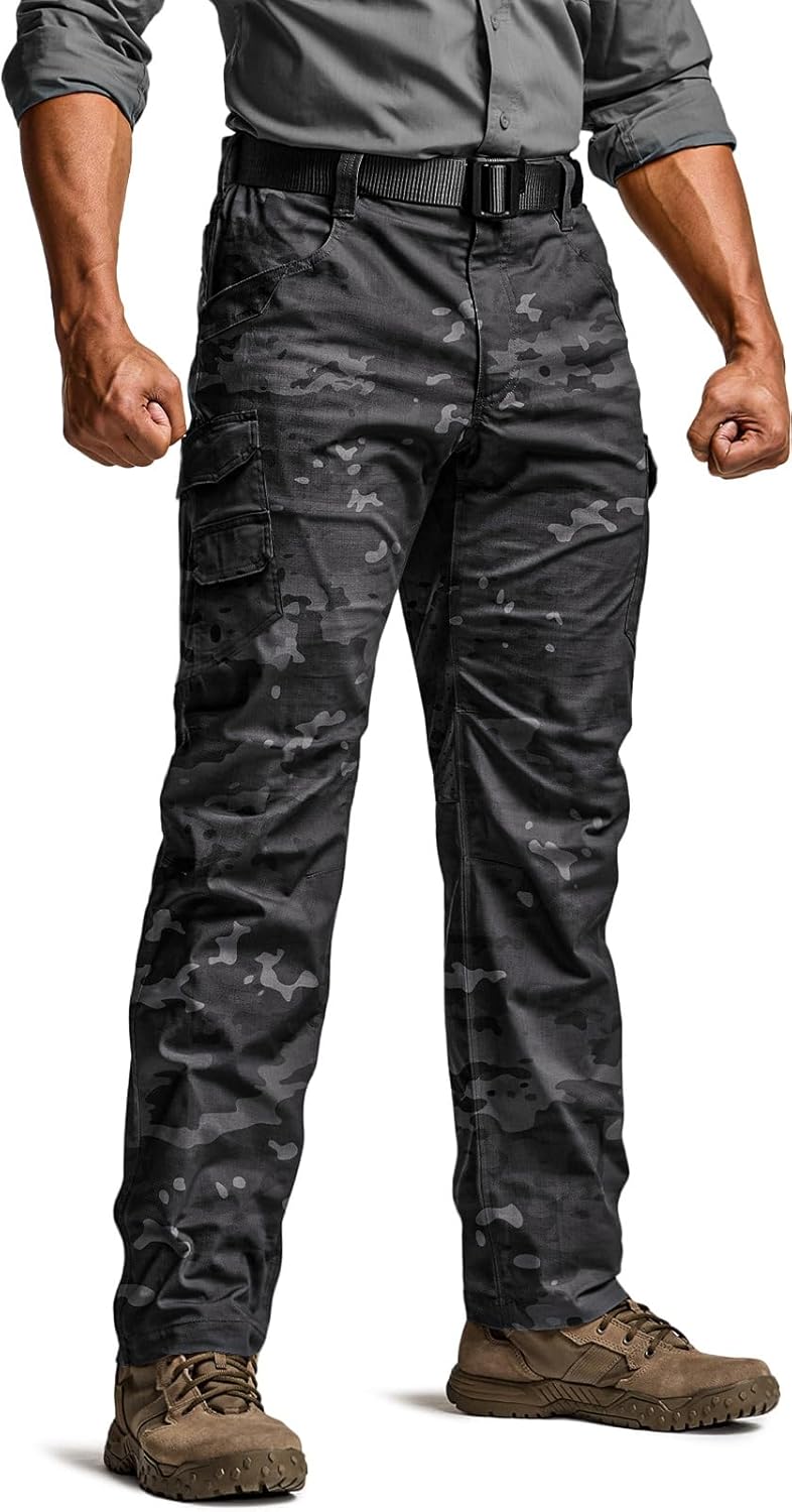 CQR Men's Utility Flex Cargo Pants, Classic-Fit Casual Stretch Work Pants, Water Resistant Lightweight Tactical Hiking Pants