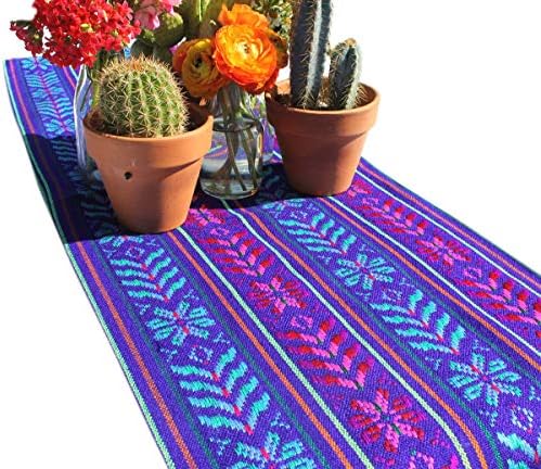 Del Mex Woven Rebozo Style Mexican Table Runner Scarf (Purple)