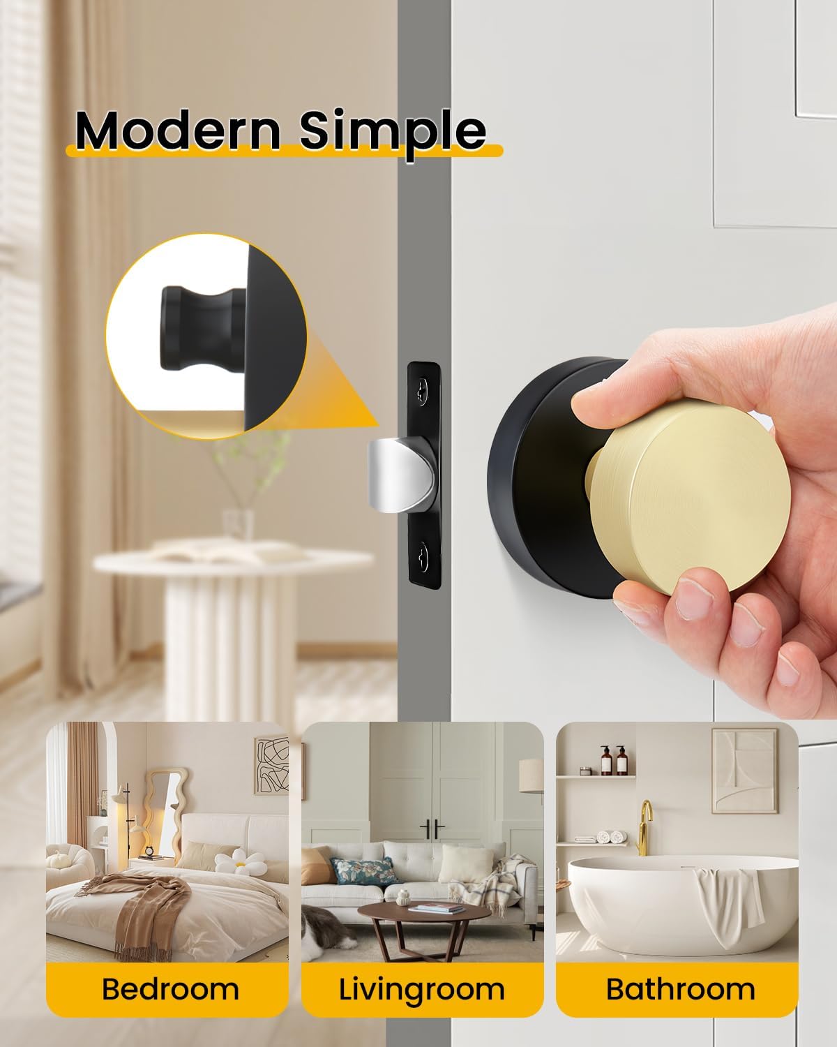 Goldenwarm Black Gold Door Knobs 12Pack