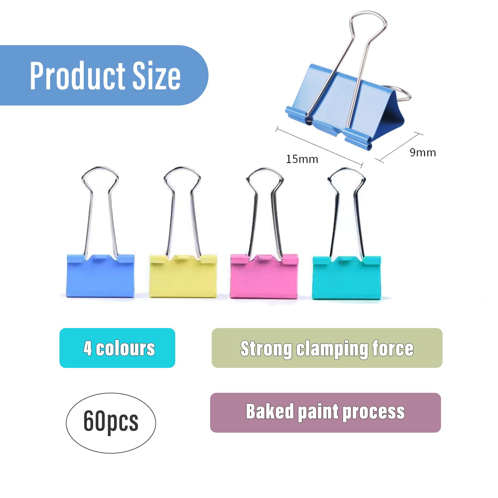 BNPHSIN Binder Clips, Colored Metal Binder Clips, Small Bulldog Clips Foldback Clips Mini Metal Bulldog Clips - Image 2