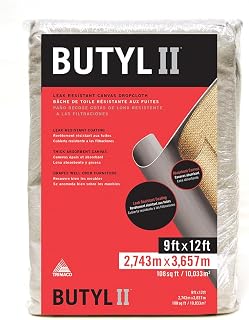Trimaco Butyl II 9x12 ft Poly-Backed Canvas Drop Cloth - Leak-Proof, Absorbent, No-Track Painter's Essential