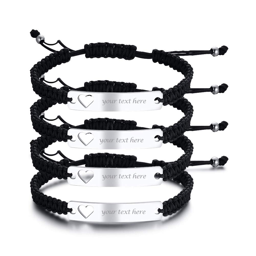 VNOX Personnalisé Couples Sœurs Bracelets Amitié Demoiselle D'honneur Famille Gravé Bracelets Ensemble de Bijoux pour 2/3/4/5 Personnaliser Tressé Creux Coeur Bar Bracelet pour Femmes Hommes