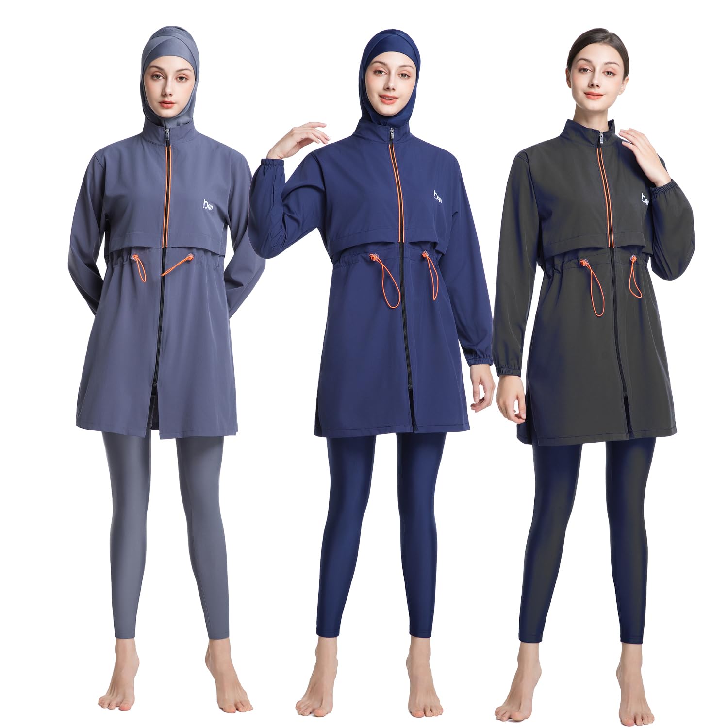 Costume intero coprente donna con cappuccio, maniche lunghe e pantaloni, morbido e ampio,immersione